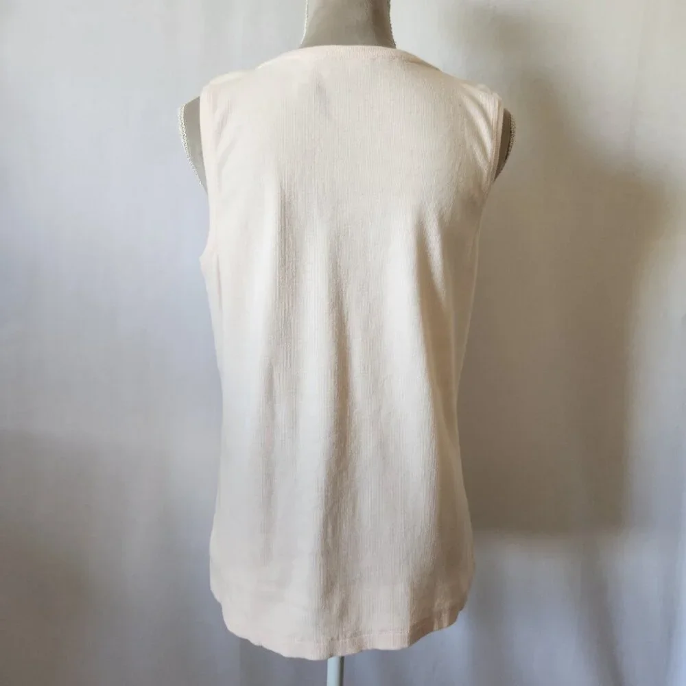 Chico's Women Size 2/12-14 (L) Pastel Pink Sleeveless Scoop Neck Ribbed Tank Top - Picture 9 of 12